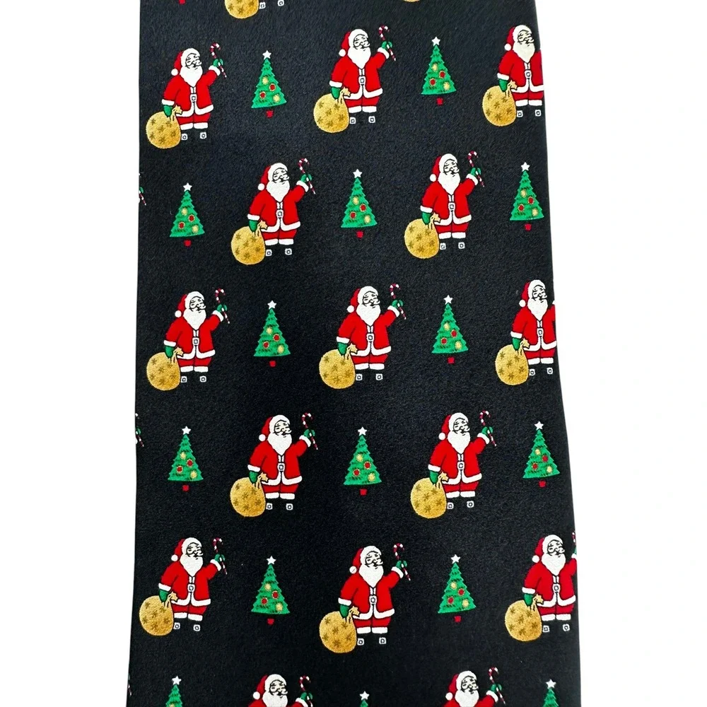 Hallmark Mens All Silk Christmas Tie Santa Tree Holiday Novelty Black 59